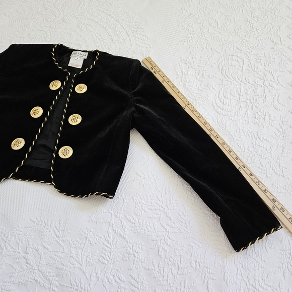 90s blazer jacket Jon Tagia black velvet gold trim buttons cropped Union made 4 - Picture 7 of 10